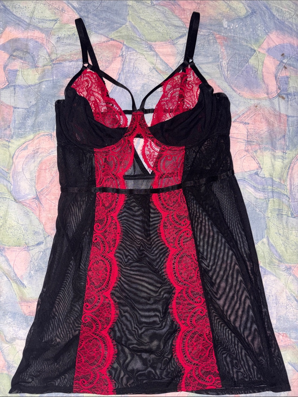 Adore Me Black Chemise with Red Lace Inset